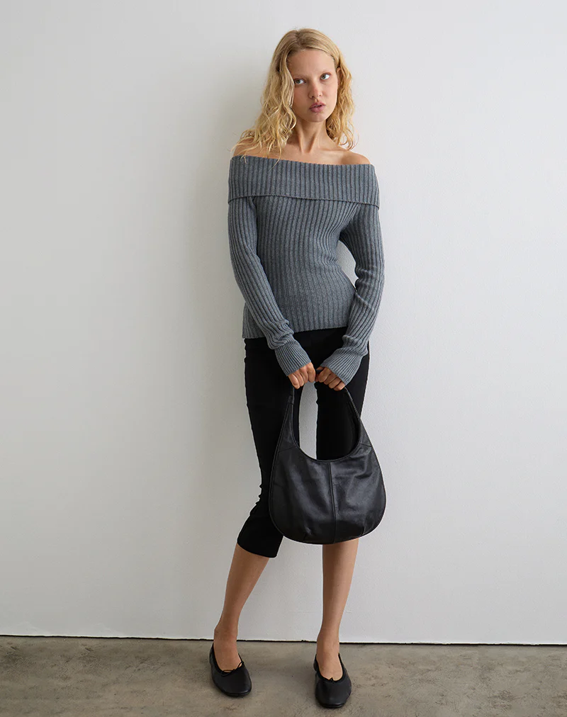 Circe Knitted Bardot Top in Grey - Image 2