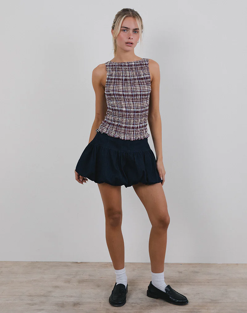 Ciripa Shirred Sleeveless Top in Multi Check Brown - Image 3