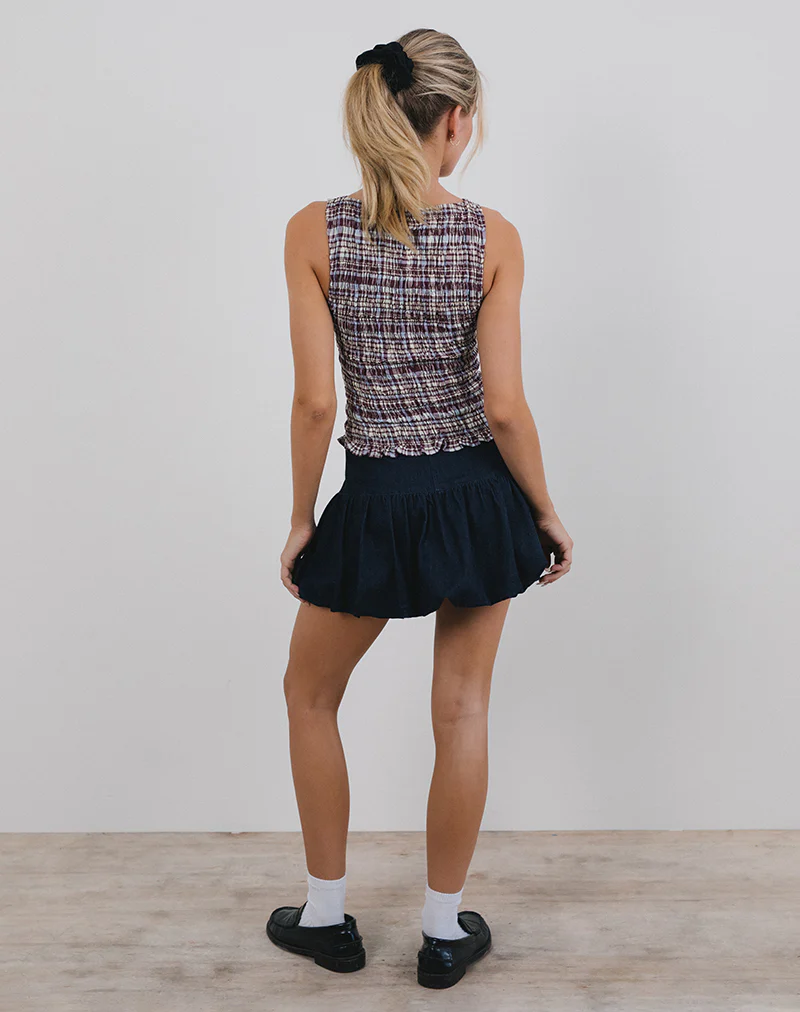 Ciripa Shirred Sleeveless Top in Multi Check Brown - Image 4
