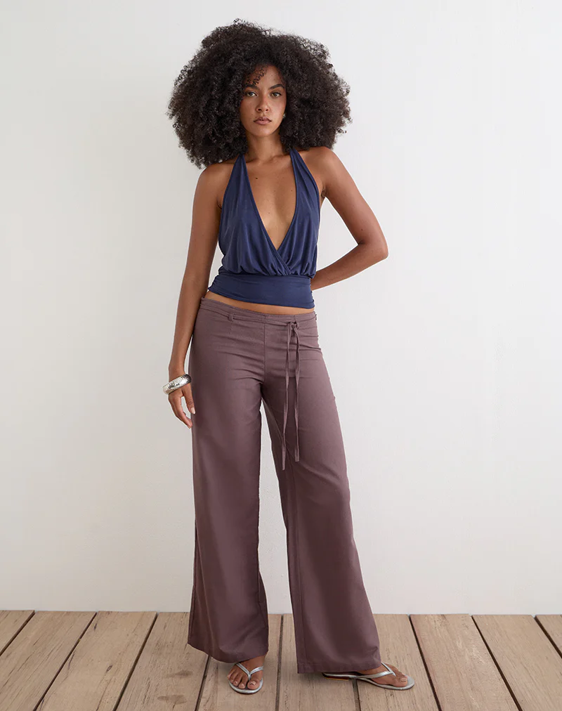 Cisaw Trouser in Linen Deep Taupe Brown - Image 3