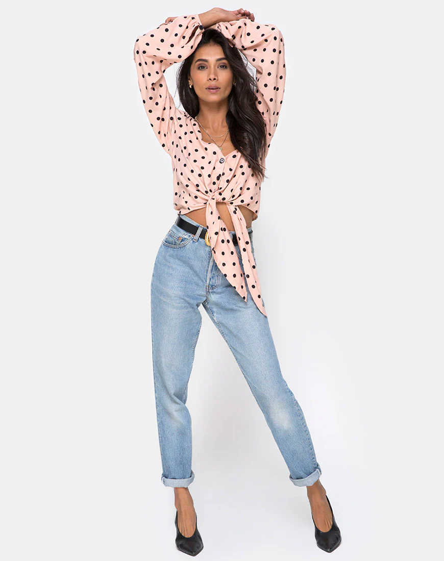 Citra Top in New Polka Nude Black - Image 3