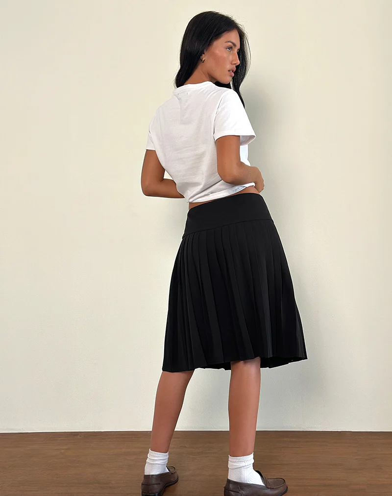 Citrani Pleated Midi Skirt in Black - Image 3