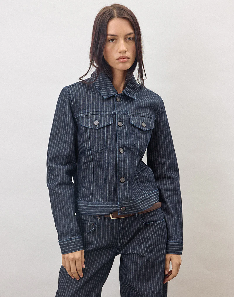 Classic Denim Jacket in Stripe Indigo - Image 2