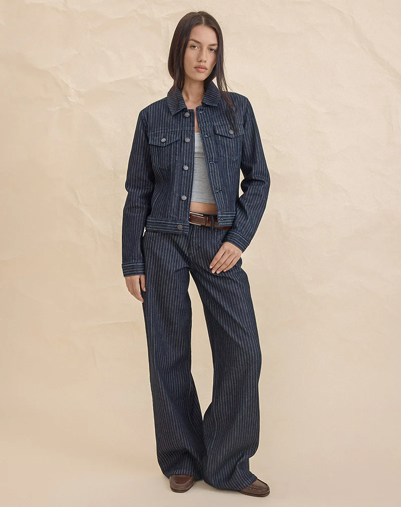 Classic Denim Jacket in Stripe Indigo - Image 4