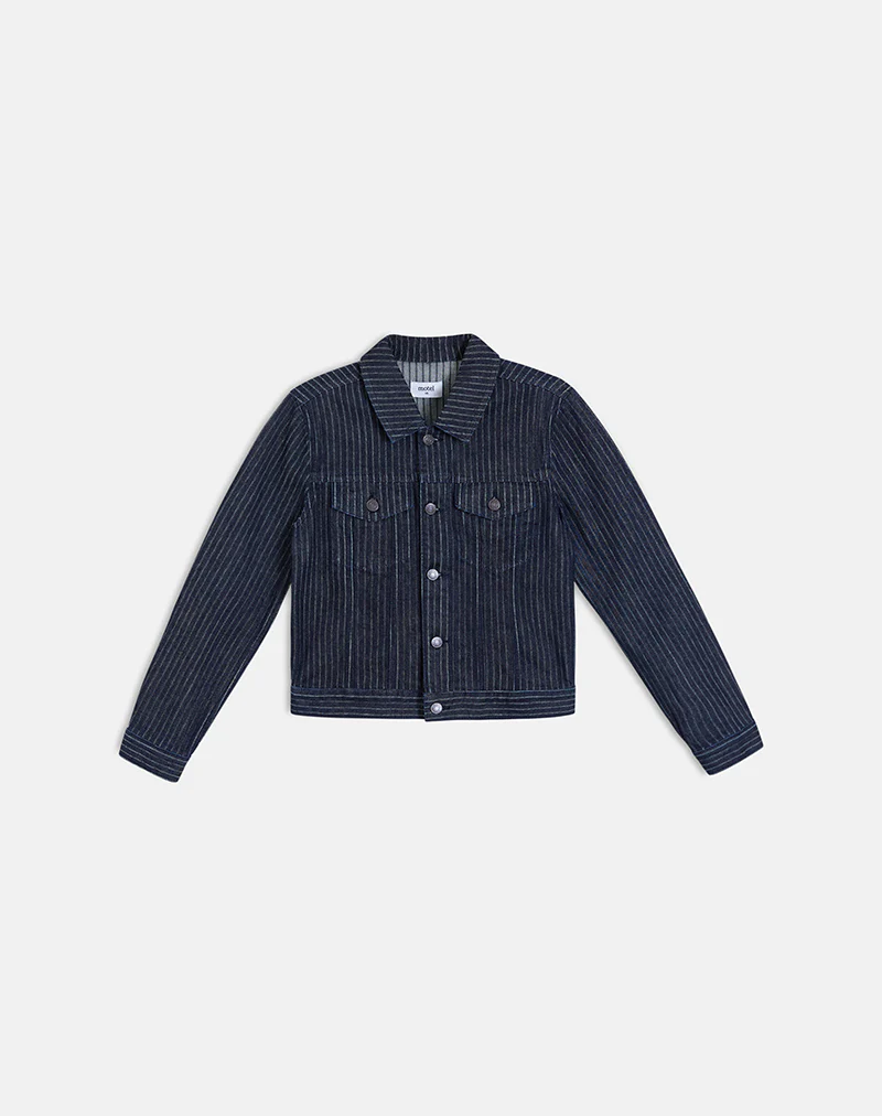 Classic Denim Jacket in Stripe Indigo - Image 5