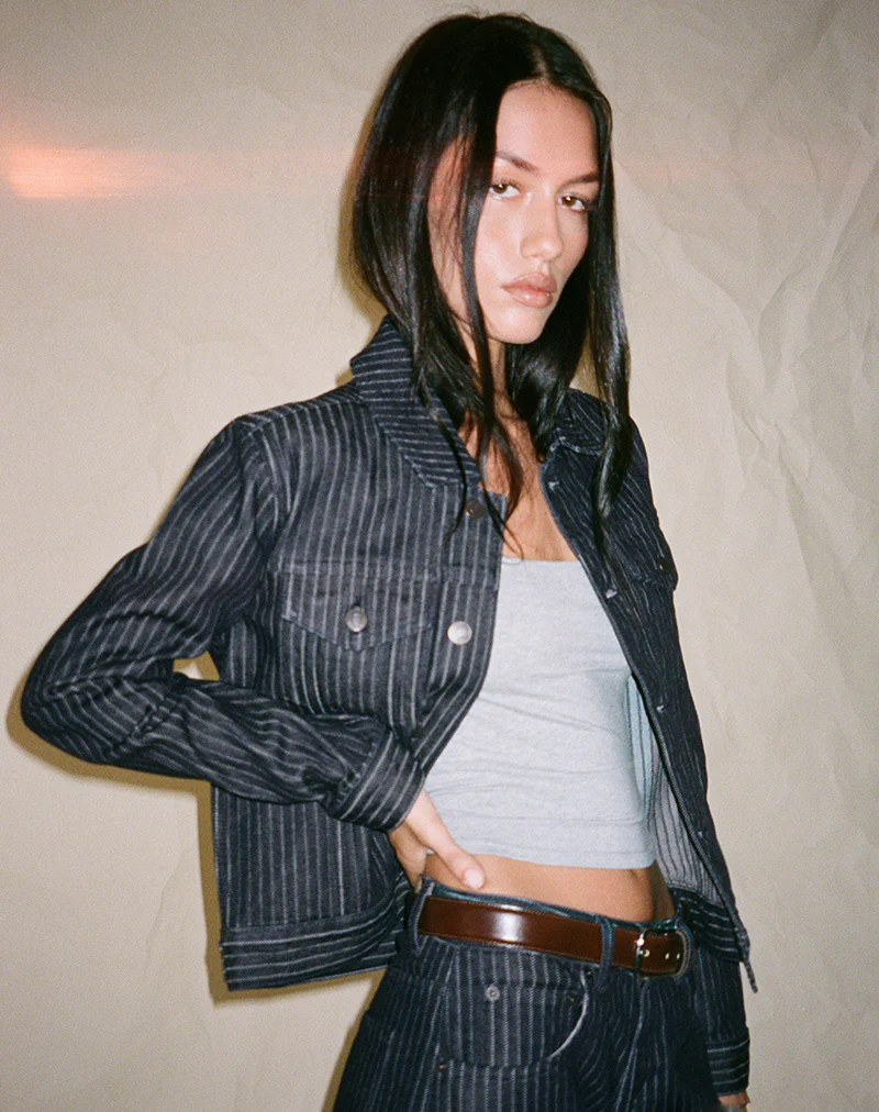 Classic Denim Jacket in Stripe Indigo - Image 6