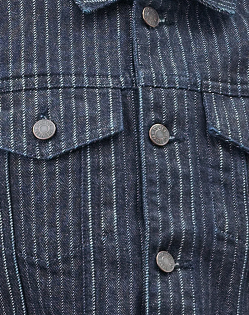 Classic Denim Jacket in Stripe Indigo - Image 8