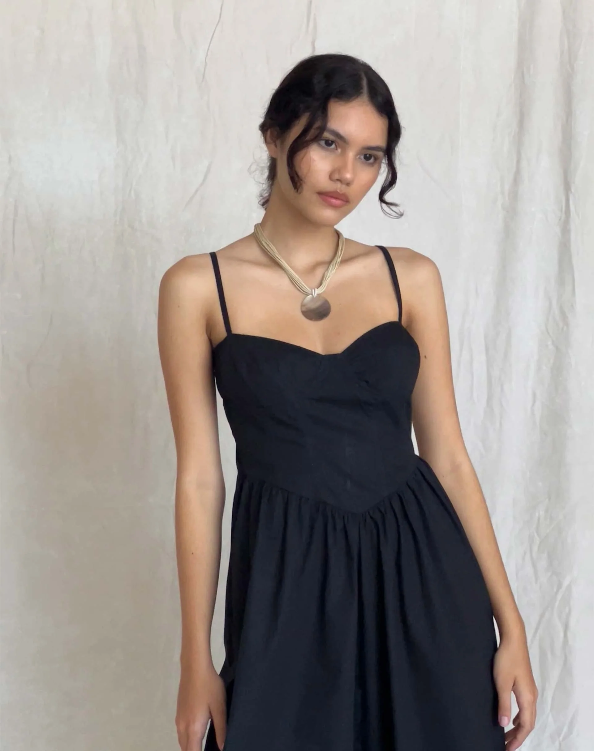Clementine Corset Midi Dress in Black Poplin - Image 2
