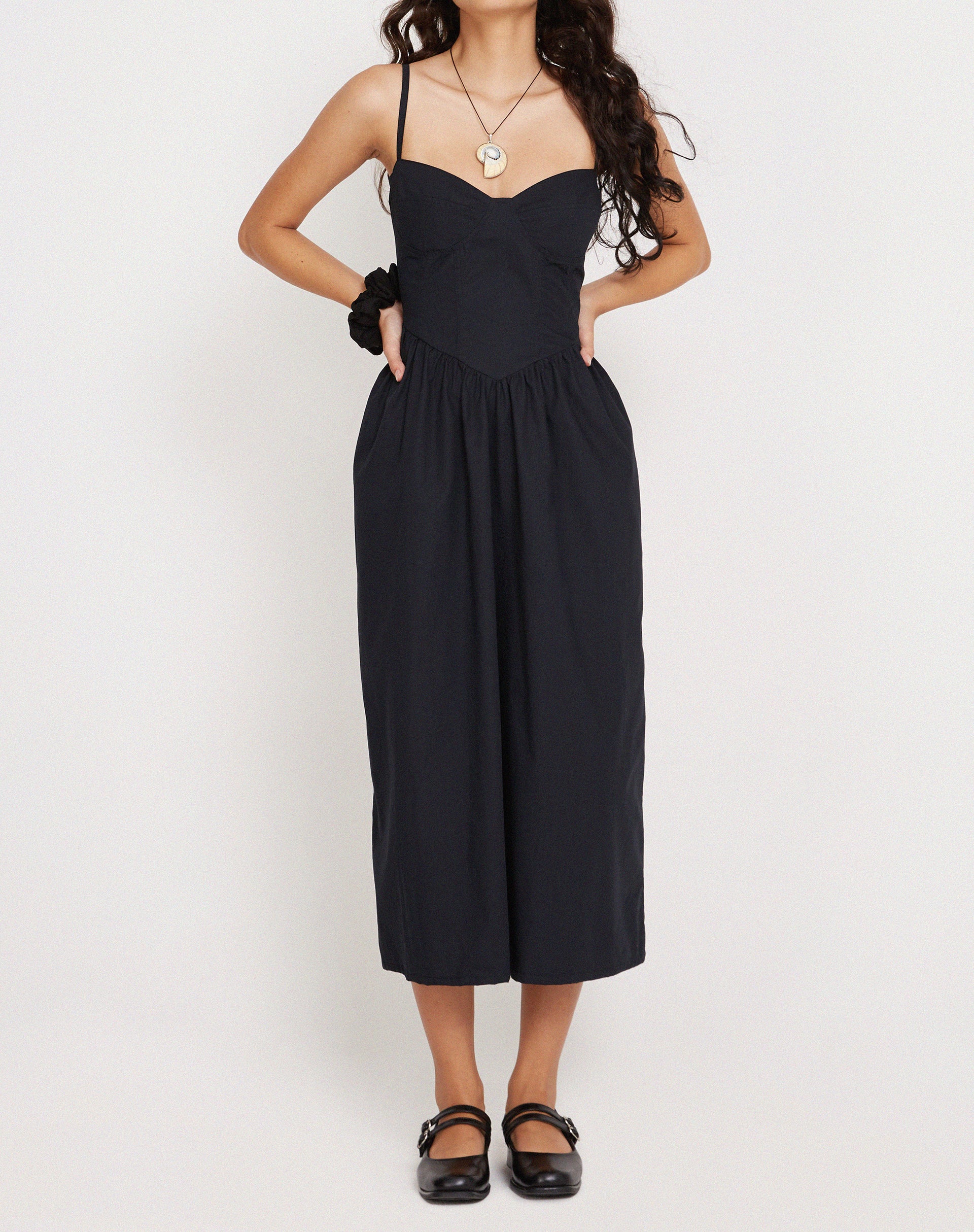 Clementine Corset Midi Dress in Black Poplin - Image 3
