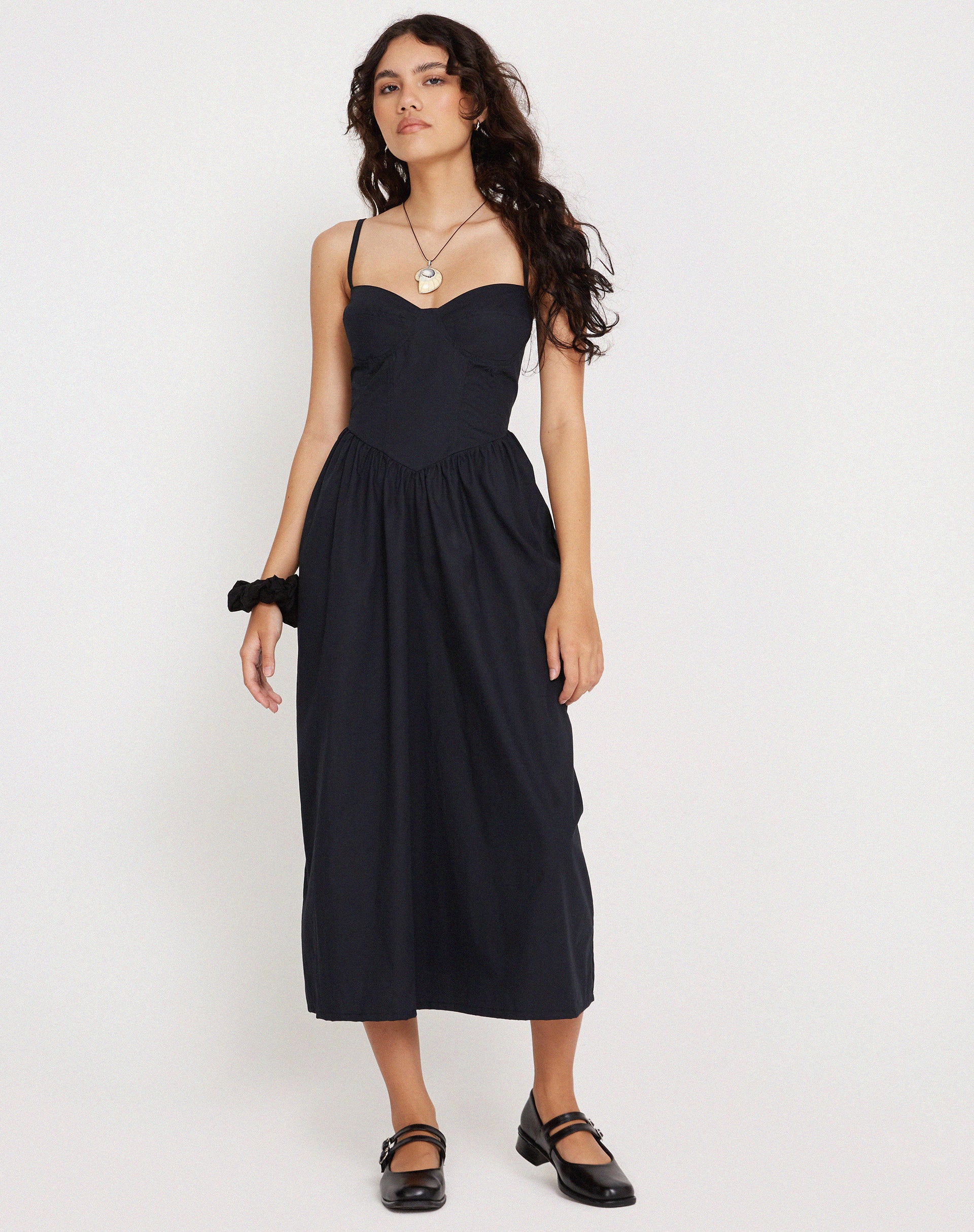 Clementine Corset Midi Dress in Black Poplin - Image 5