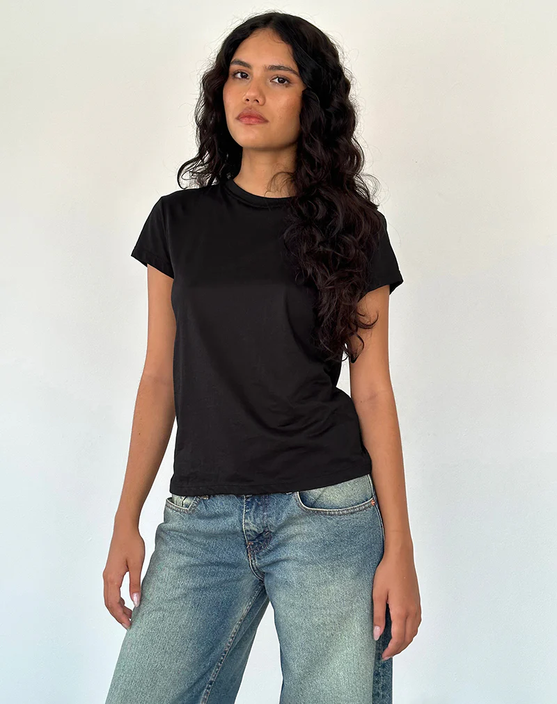 Clio Baggy Tee in Black Tissue Jersey - Image 3