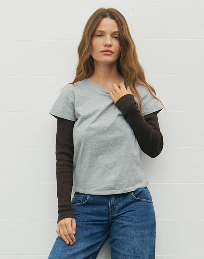 Clio Baggy Tee in Grey Marl - Image 3