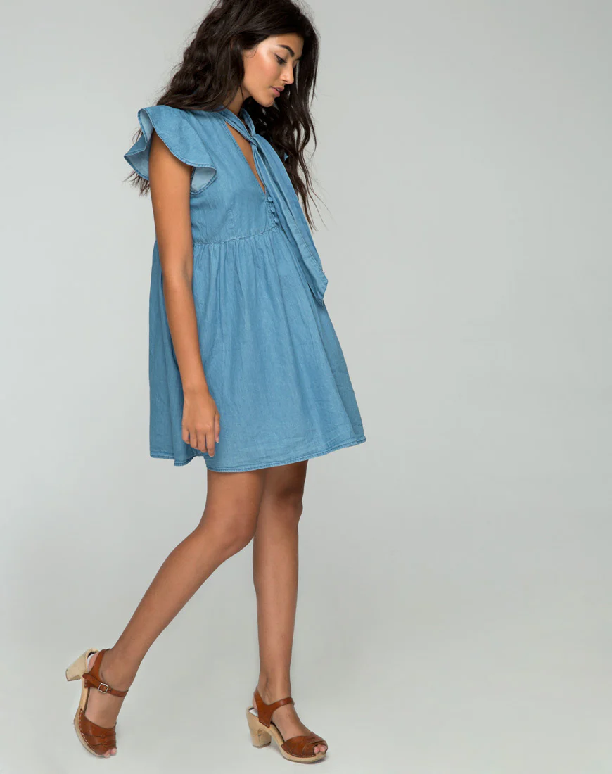 Cloten Babydoll Dress in Summer Wash Denim Chambray - Image 3