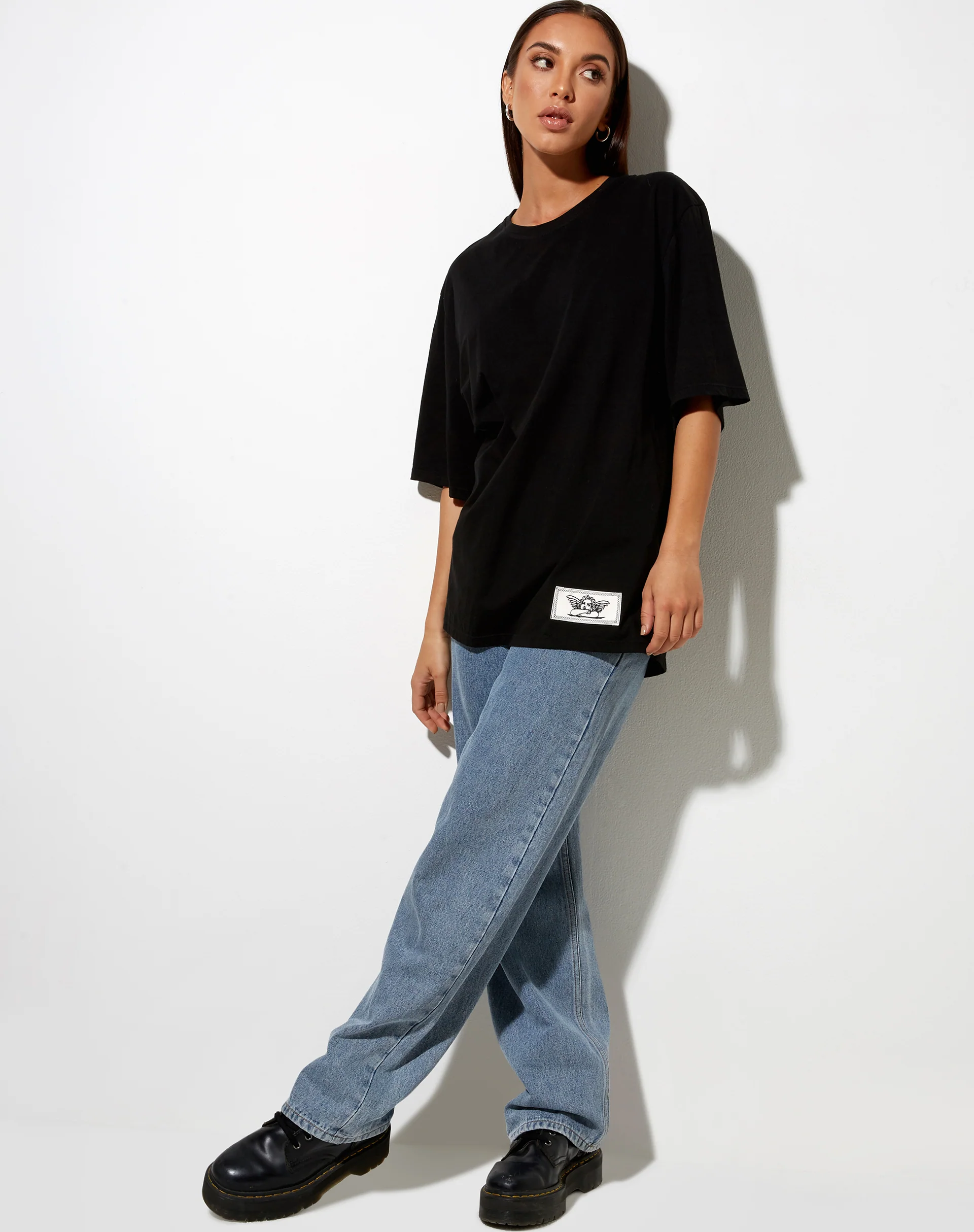 Cocoon Tee in Black Angelo Label Embro - Image 3