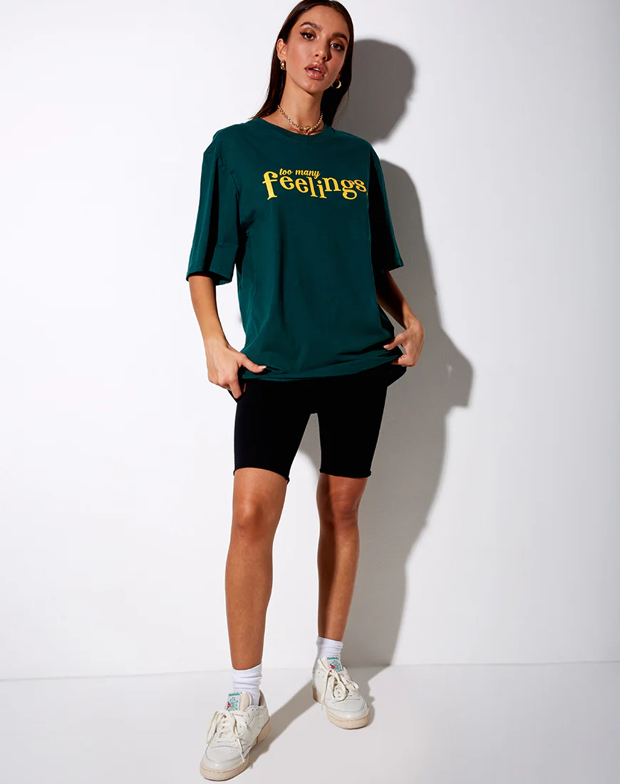 Cocoon Tee in Bottle Green "Too Many Feelings" - Image 4