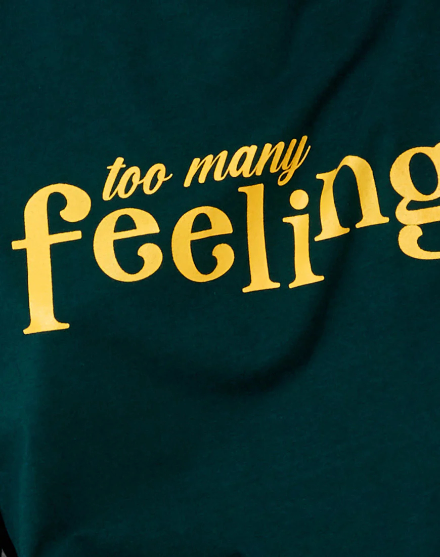Cocoon Tee in Bottle Green "Too Many Feelings" - Image 6