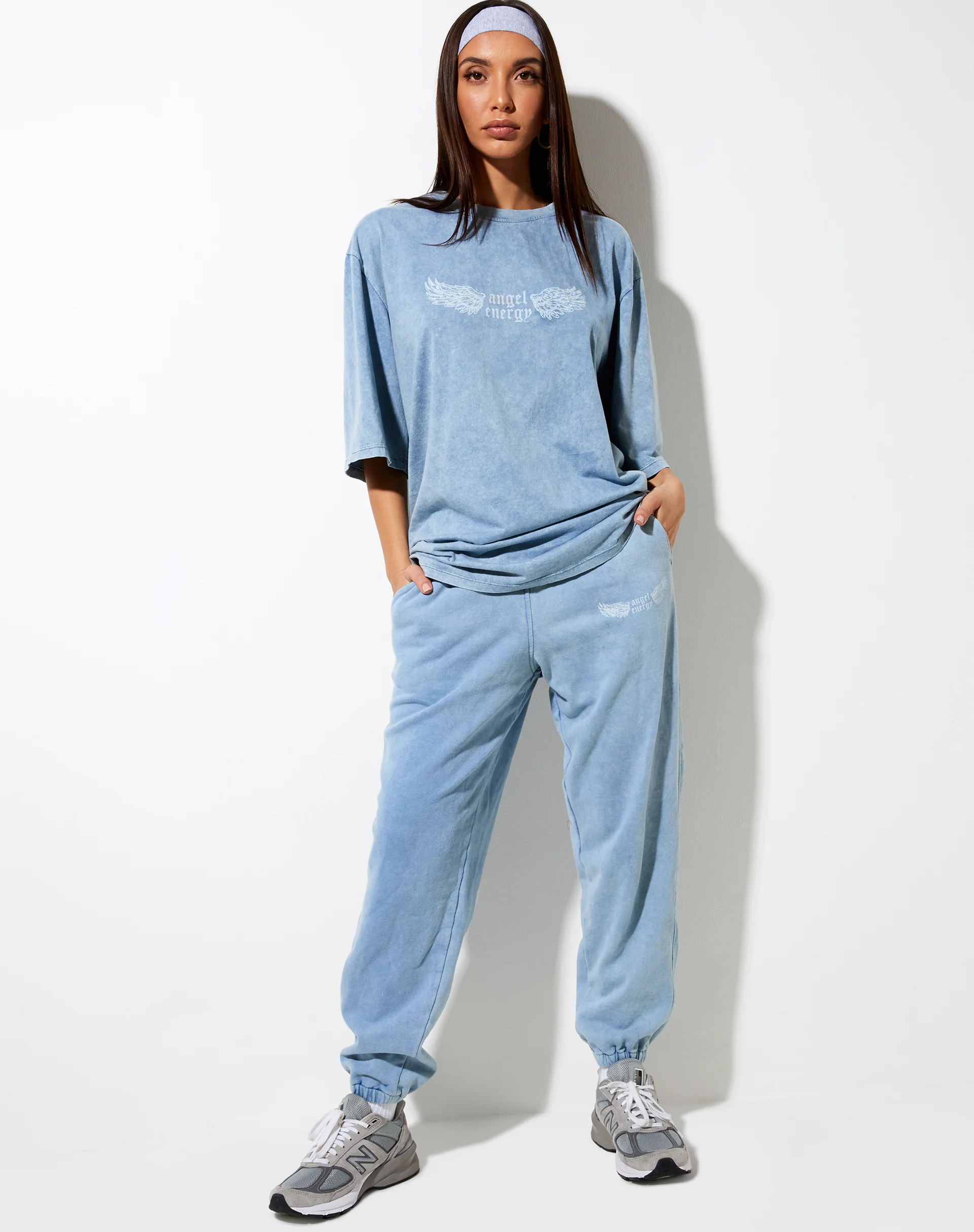 Cocoon Tee in Washed Blue 'Angel Energy' Wings - Image 3