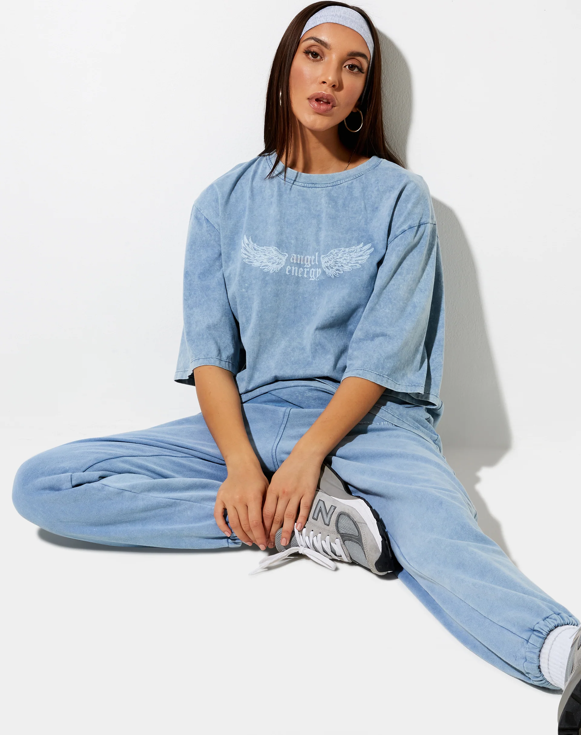Cocoon Tee in Washed Blue 'Angel Energy' Wings - Image 5