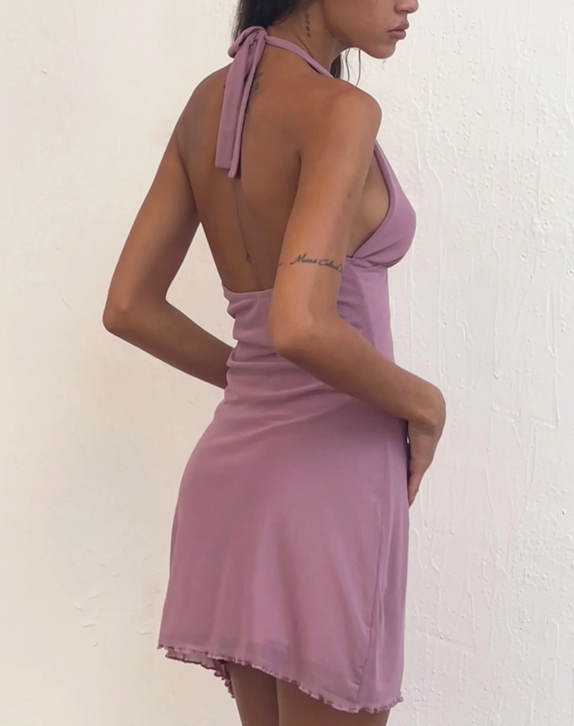 Codami Mini Mesh Dress in Mauve - Image 4