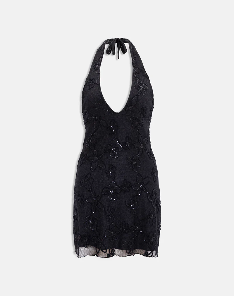 Codami Mini Dress in Sequin Knit Black - Image 6