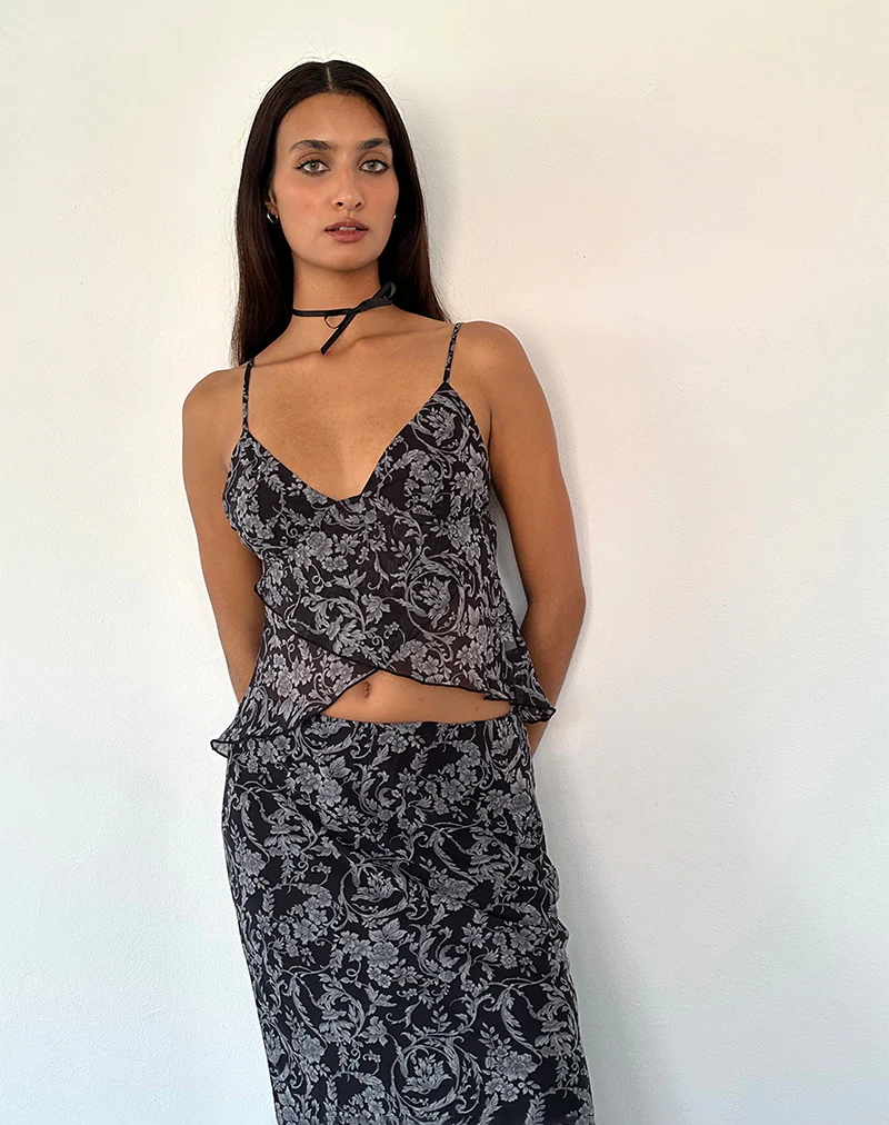 Cojira Mesh Butterfly Top in Black Baroque Print - Image 2