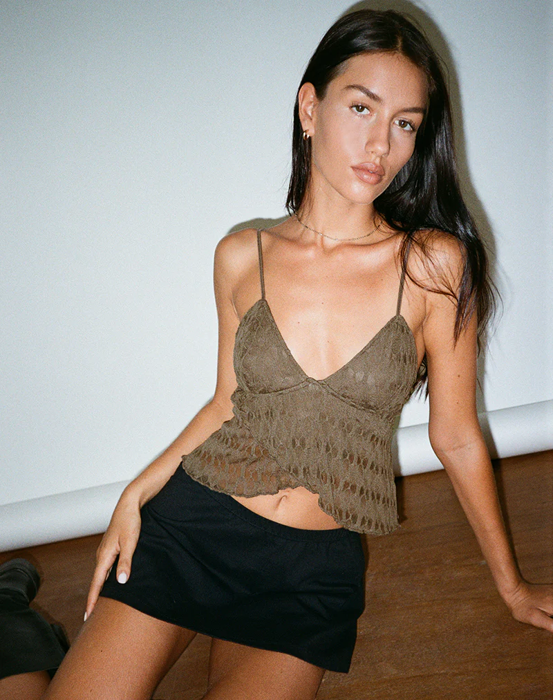 Cojira Cami Top in Textured Knit Mocha Brown - Image 4