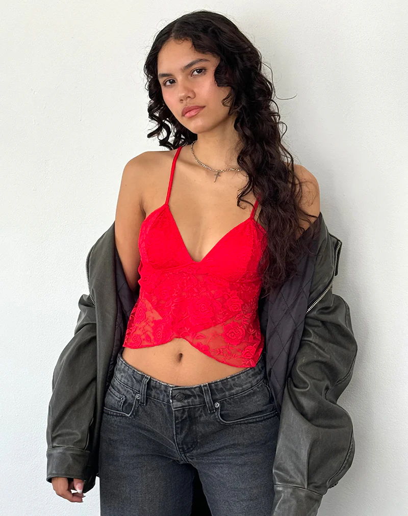 Cojira Lace Butterfly Top in Big Rose Red - Image 2