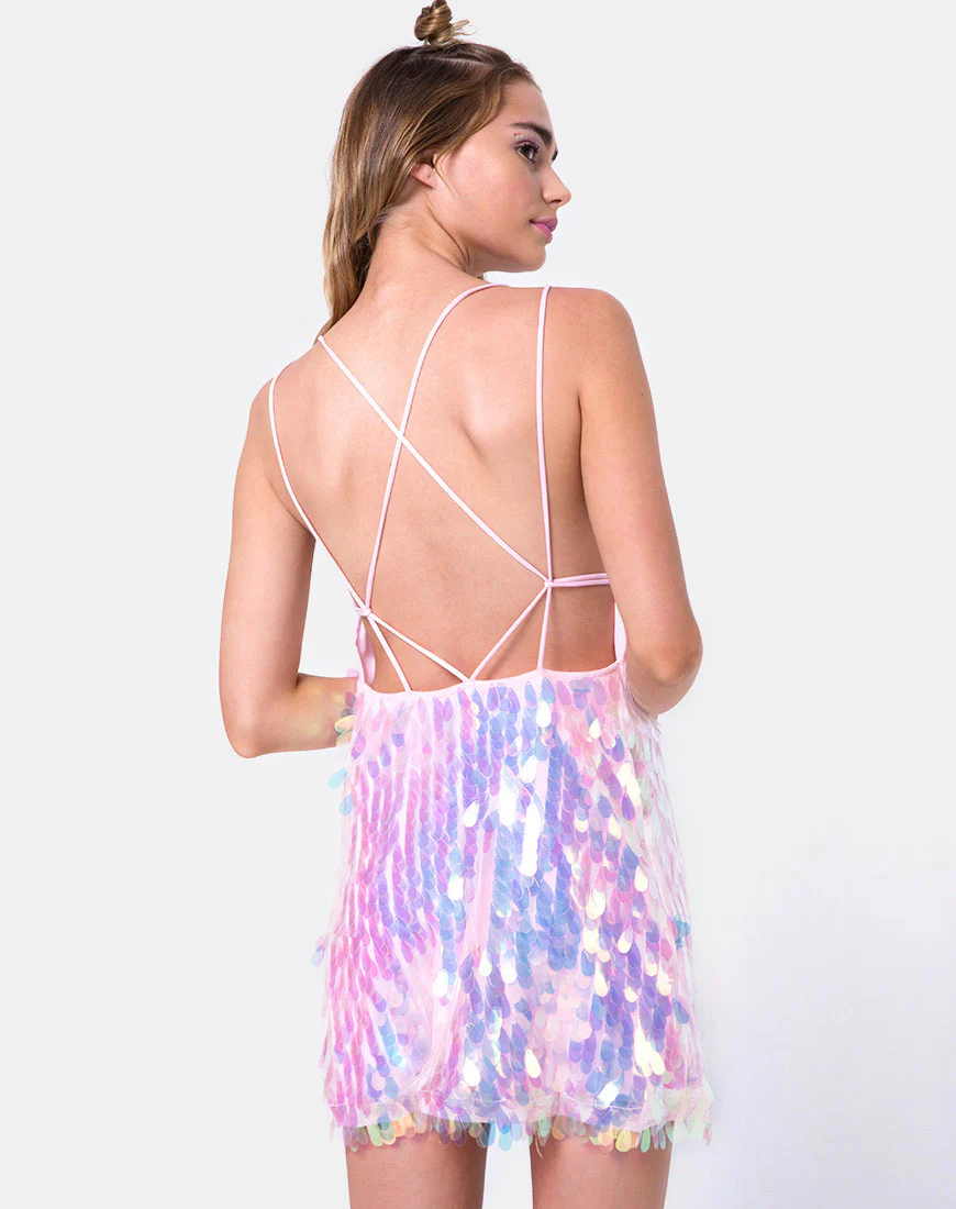 Colete Slip Dress in Opal Unicorn Sequin Pink - Image 2