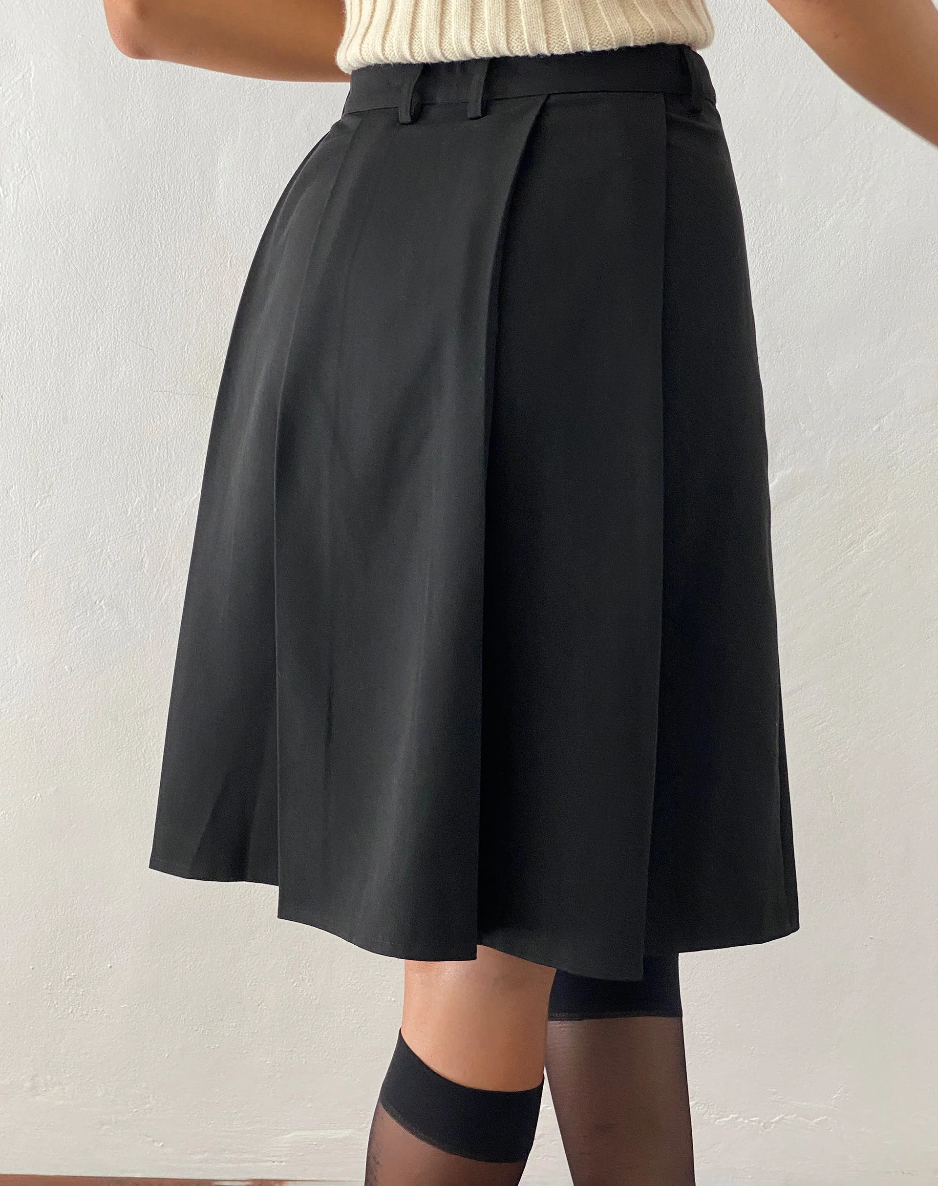 Colette Pleated Knee Length Skirt in Black Tailoring - Image 3