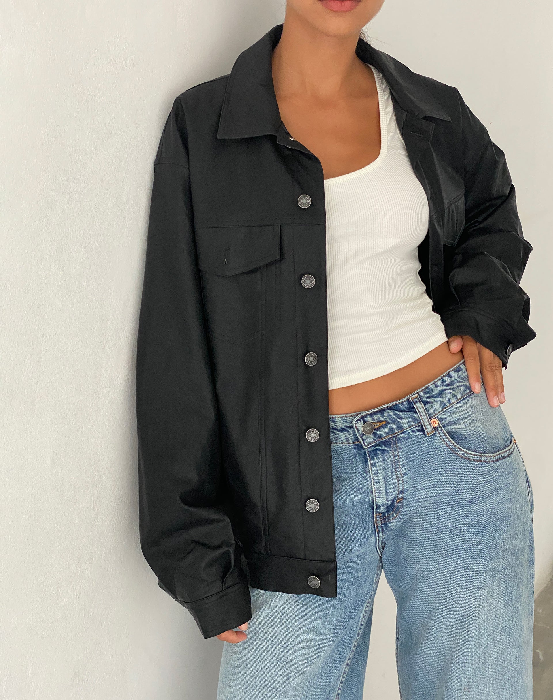 Colleen Oversized Jacket in PU Black - Image 3