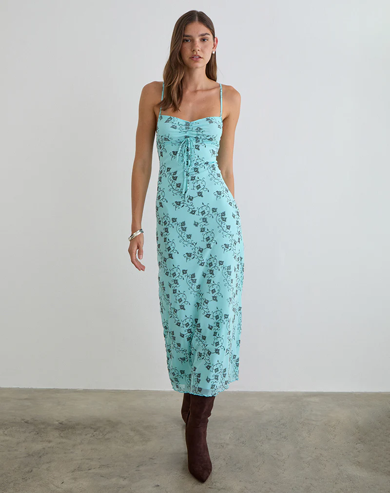 Collete Midi Dress in Winding Ivy Blue - Image 2