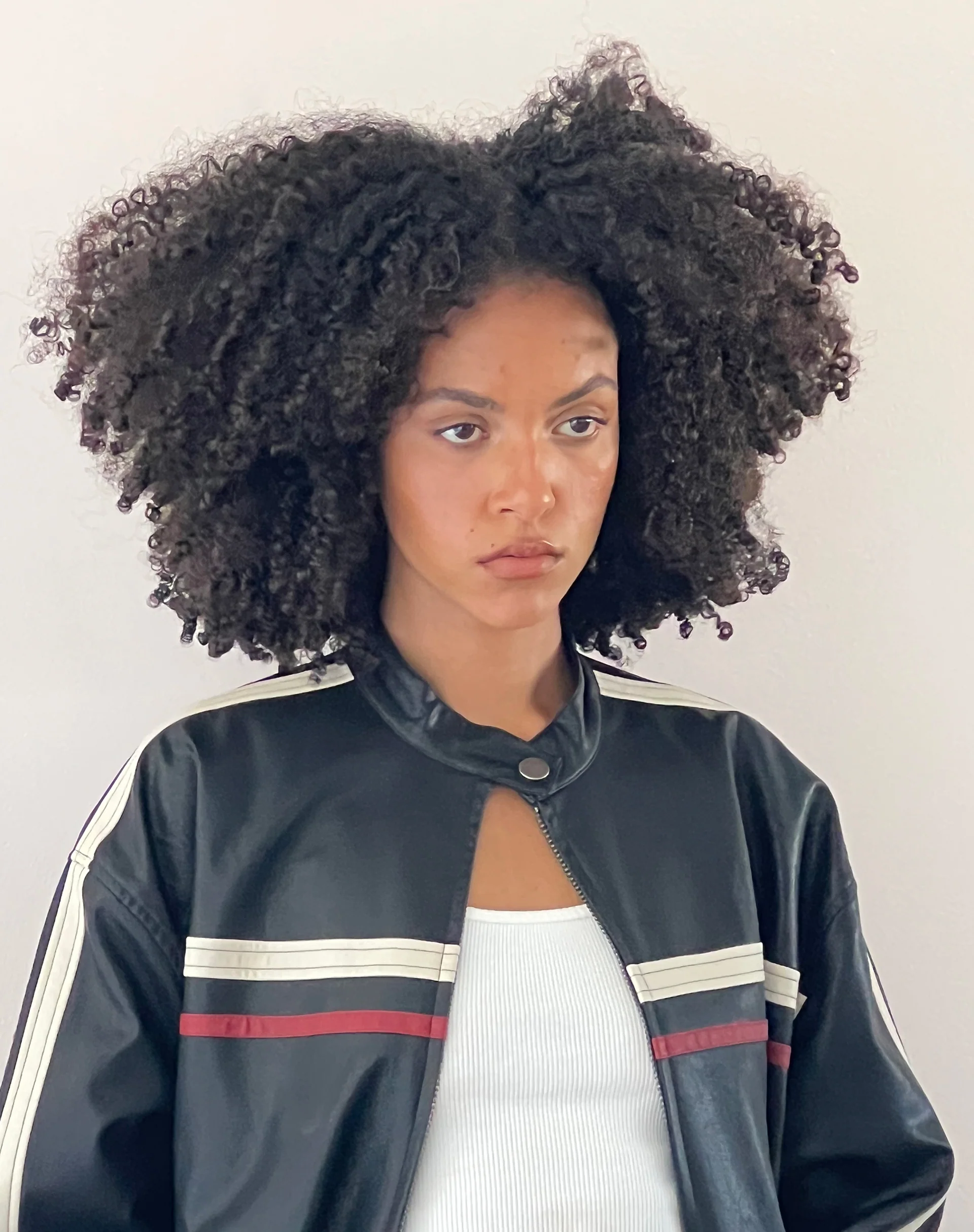 Colton Jacket in PU Black with Ivory and Red Stripe - Image 4