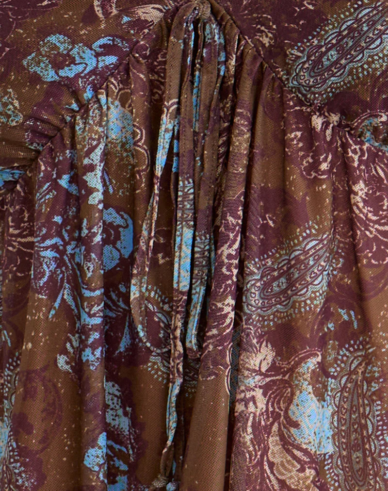 Concetta Long Sleeve Top in Feathery Paisley Brown - Image 5
