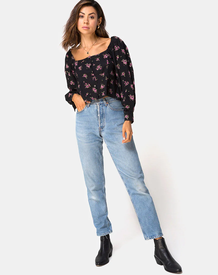 Conila Crop Blouse in Sohey Rose Black - Image 3