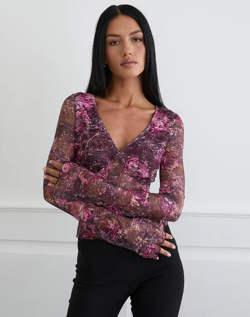 Copriva Top in Abstract Rose Pink and Plum - Image 2