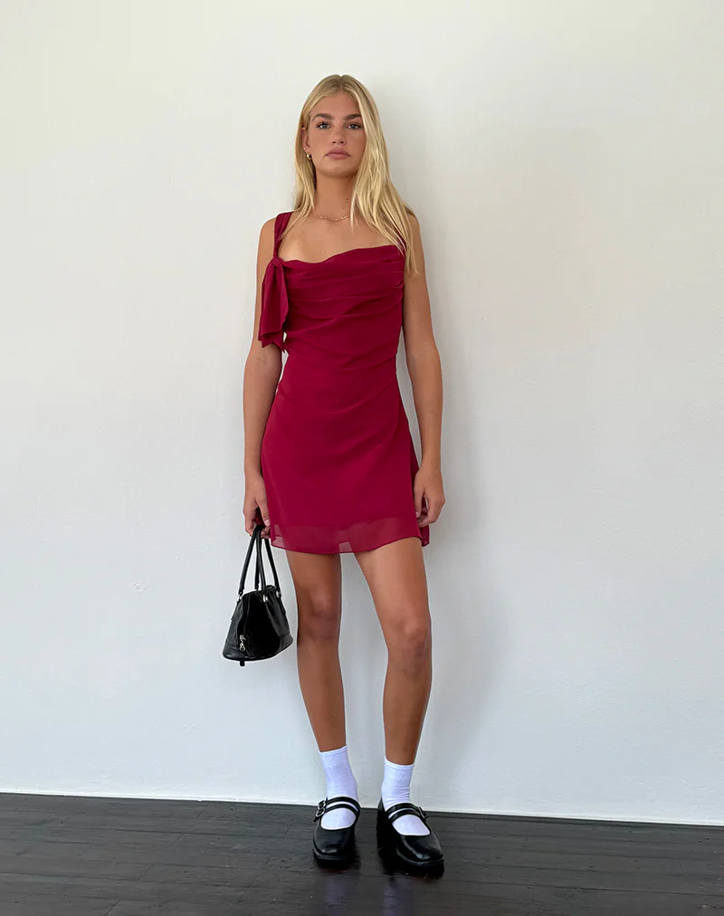 Coraline Bow Mini Dress in Burgundy - Image 4