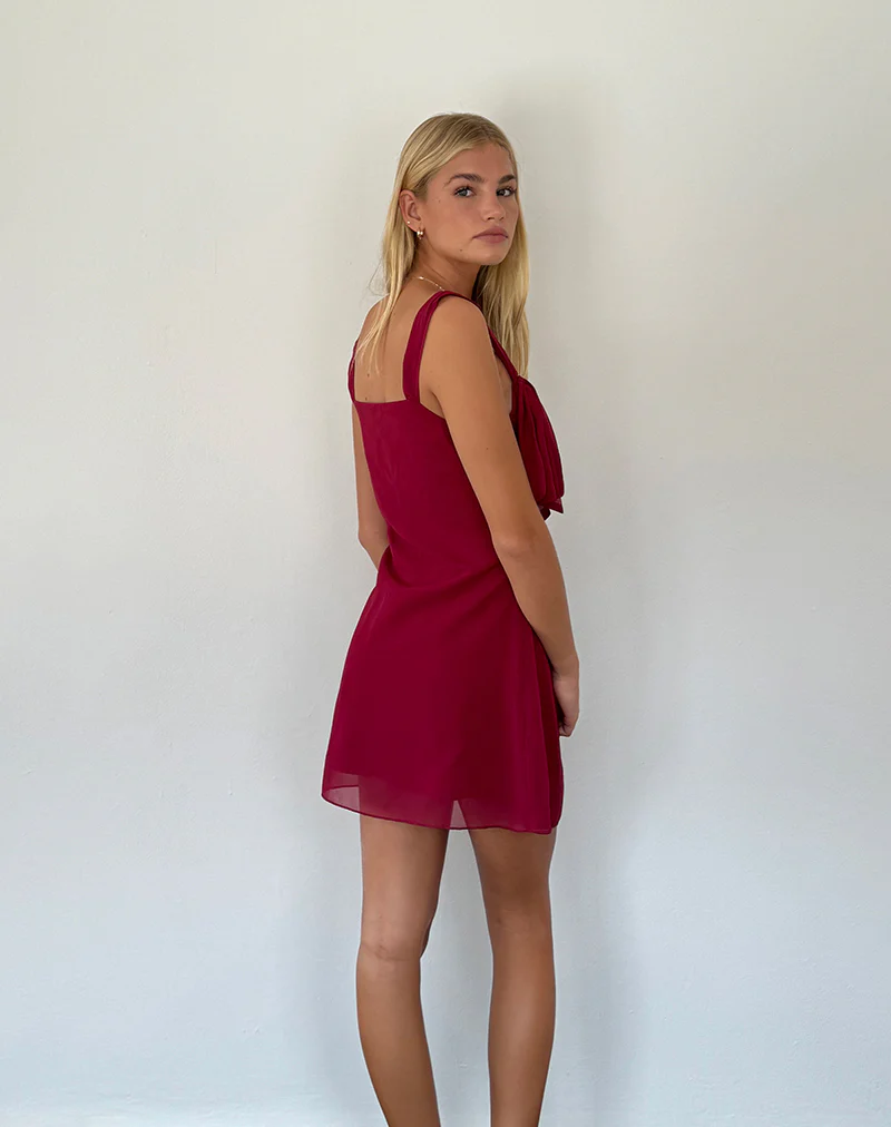 Coraline Bow Mini Dress in Burgundy - Image 5