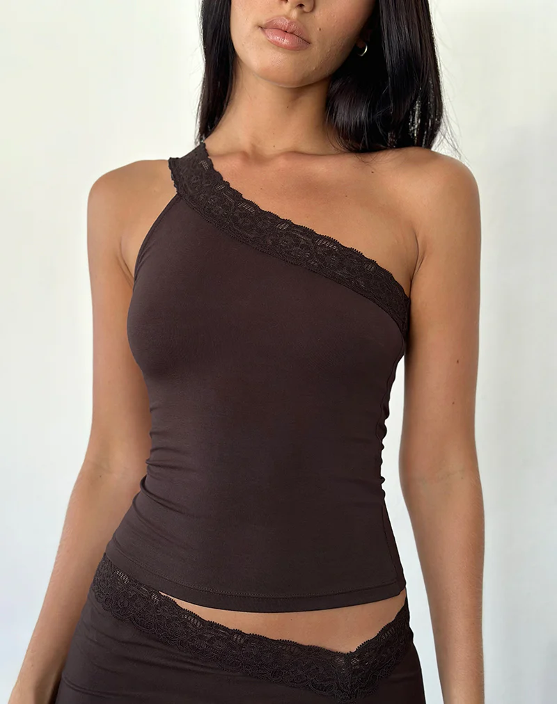 Cordia One Shoulder Top in Bitter Chocolate - Image 2