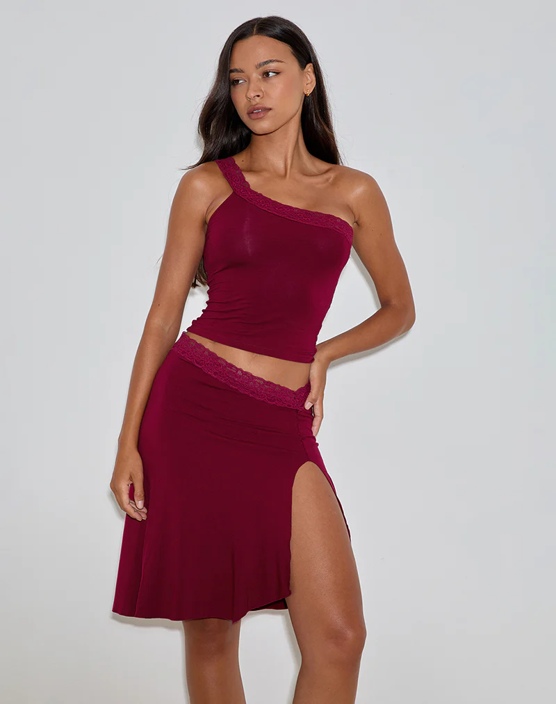 Cordia One Shoulder Top in Burgundy - Image 2
