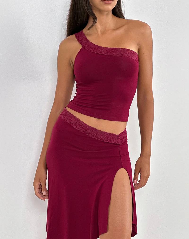 Cordia One Shoulder Top in Burgundy - Image 4