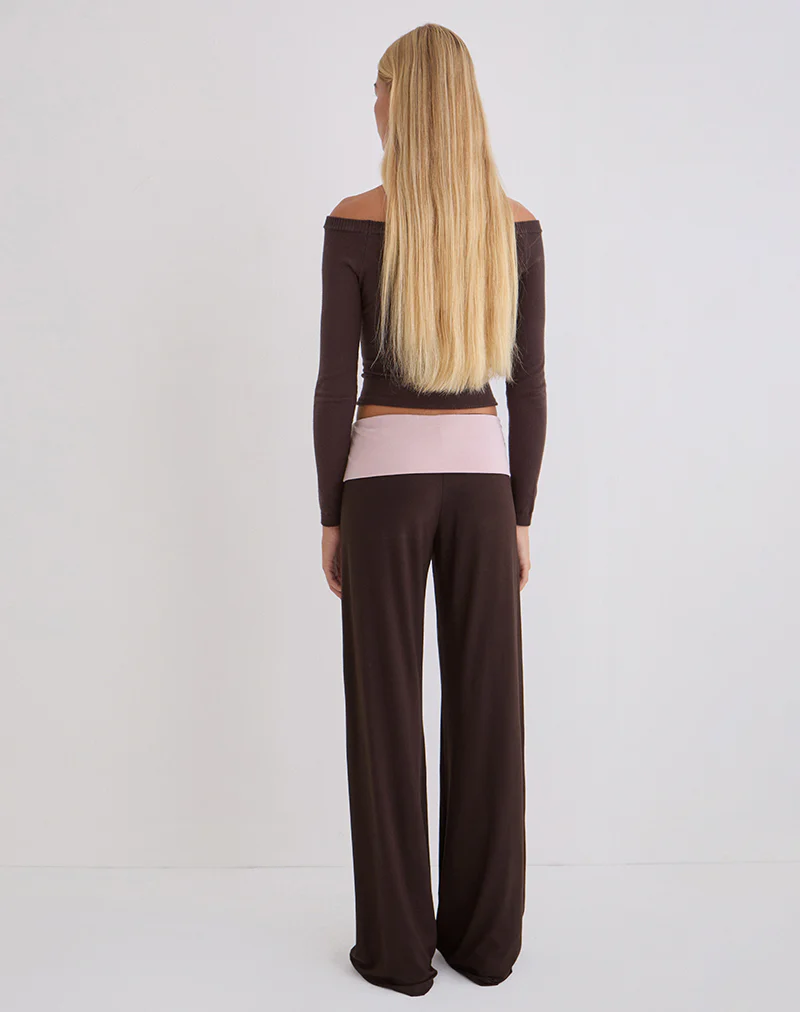 Coreta Foldover Trouser in Bitter Chocolate and Light Lilac - Image 3