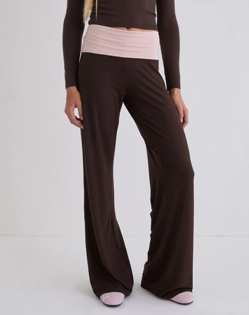 Coreta Foldover Trouser in Bitter Chocolate and Light Lilac - Image 4