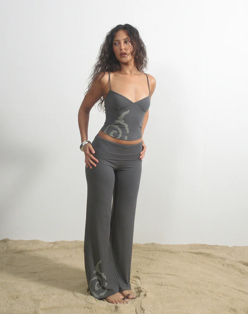 Coreta Foldover Trouser in Spiral Charcoal Grey - Image 2