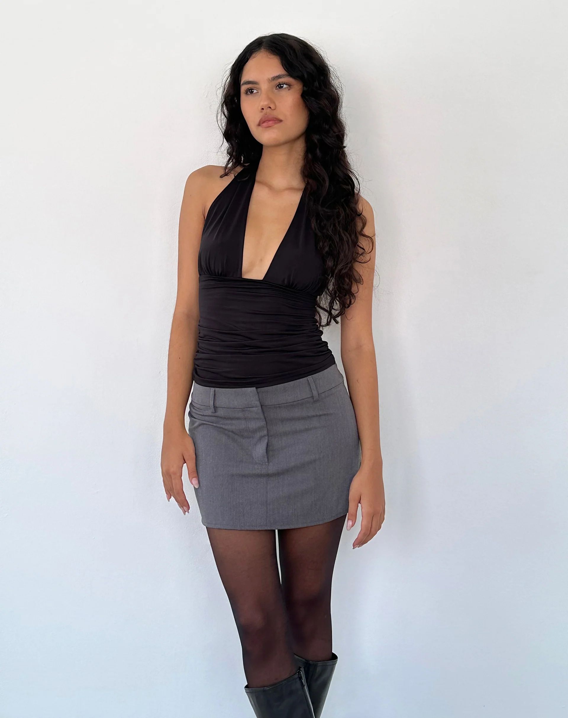 Cosimo Plunge Halterneck Top in Black Slinky - Image 3