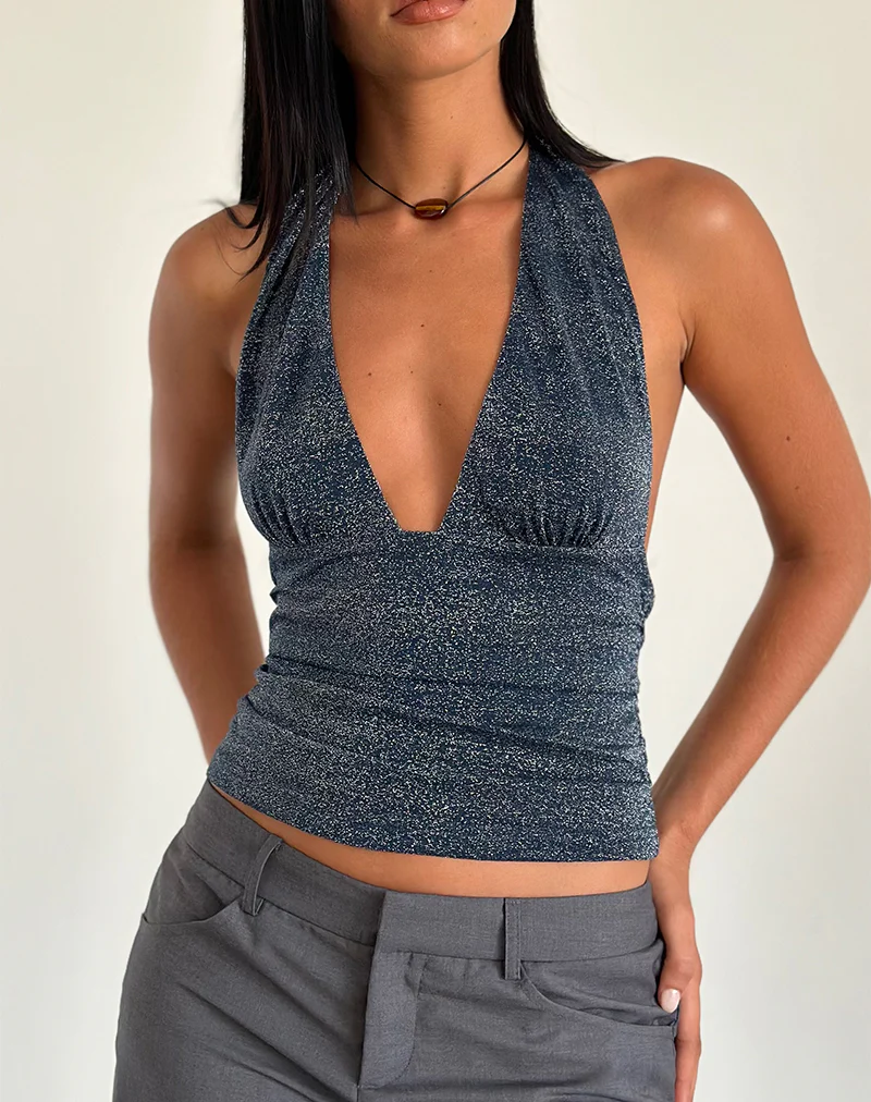 Cosimo Halterneck Top in Midnight Shimmer - Image 3