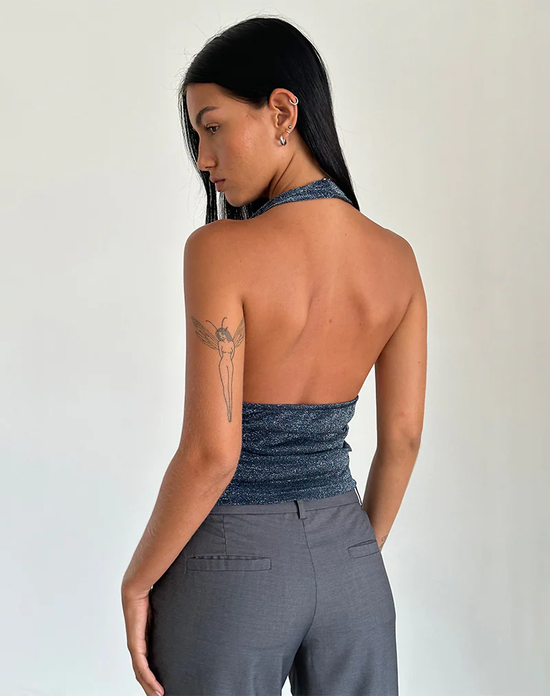 Cosimo Halterneck Top in Midnight Shimmer - Image 4
