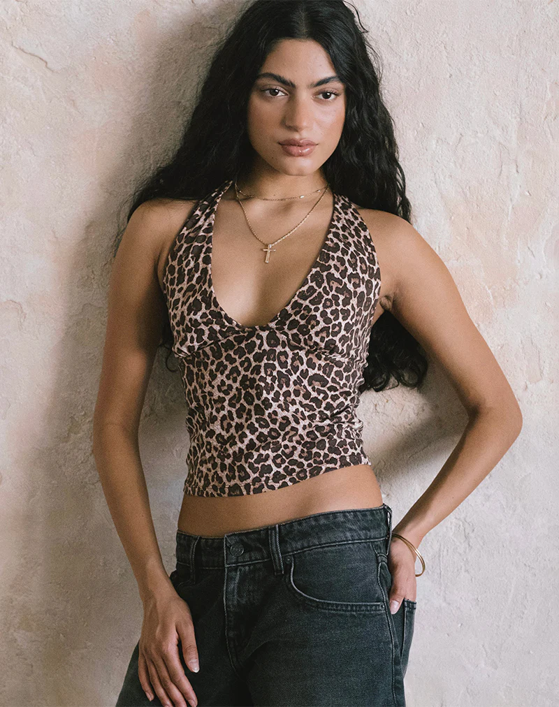 Cosimo Halterneck Top in Rar Leopard Sandstorm - Image 2