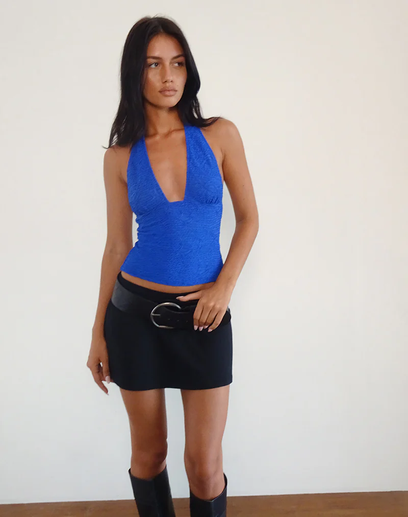 Cosimo Halterneck Top in Textured Mesh Blue - Image 4