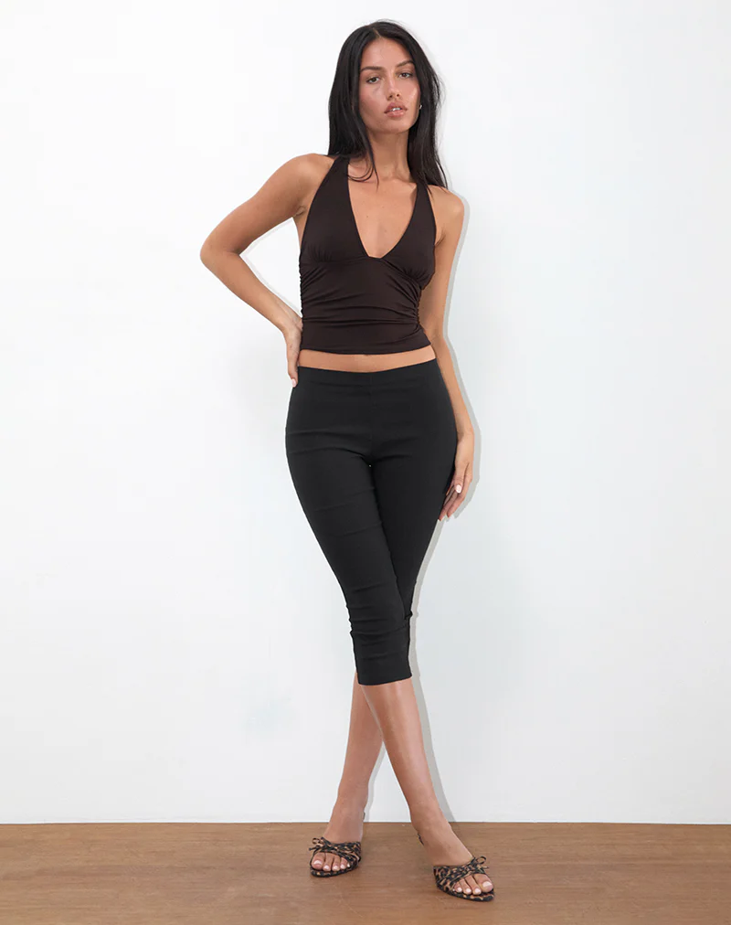 Cosmo Halterneck Top in Jersey Chocolate Brown - Image 3