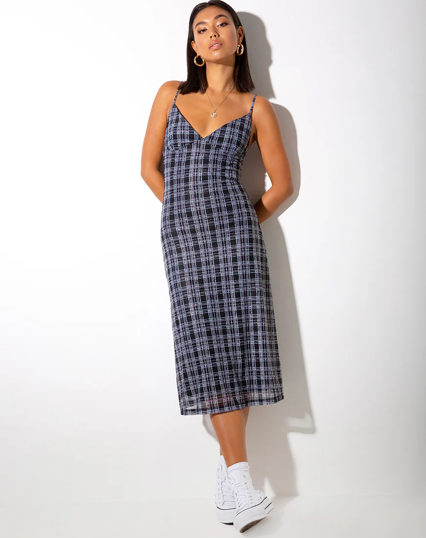 Cotina Midi Dress in Inkblot Check Black and White - Image 3